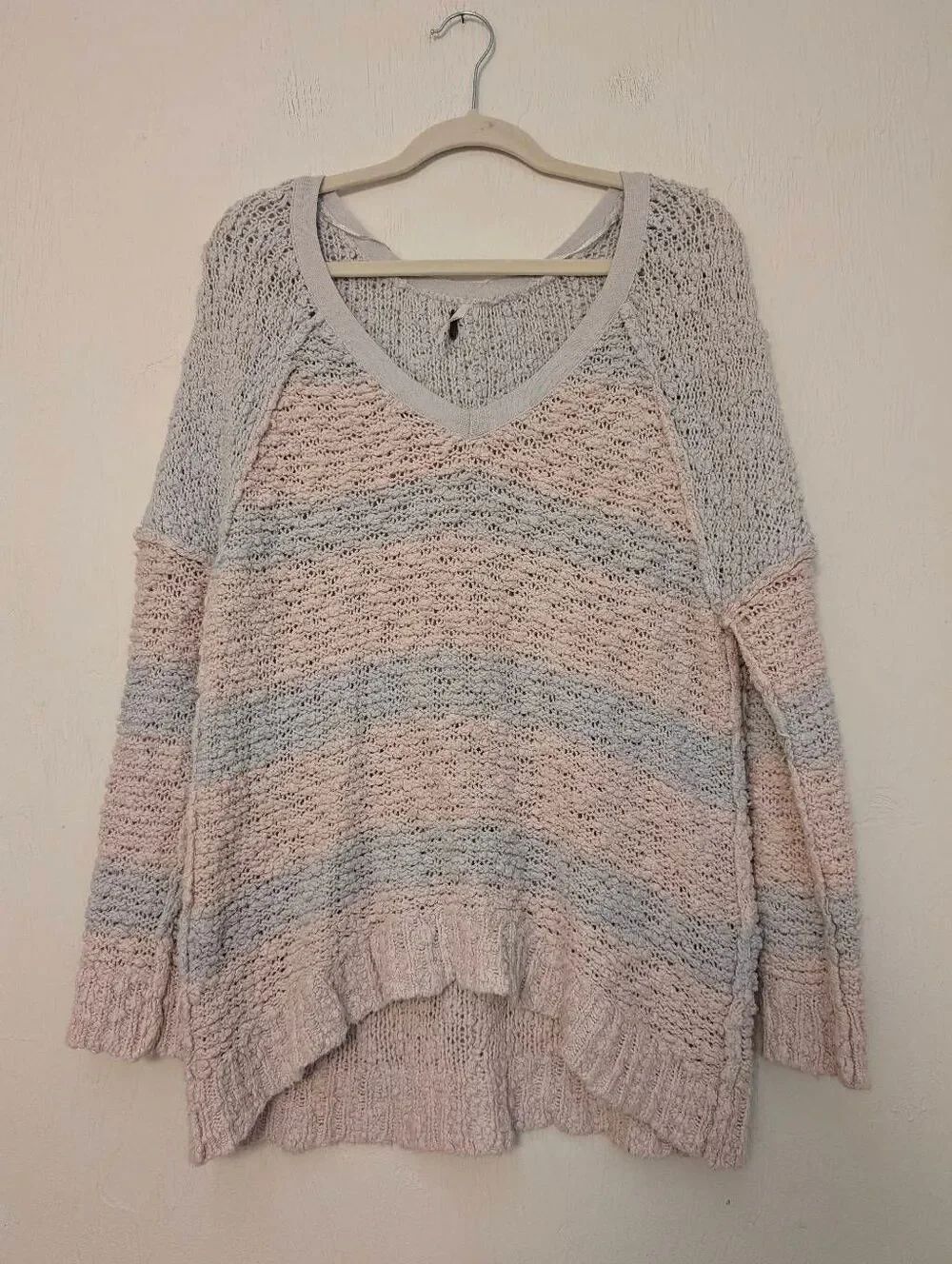 Free People Pullover Sweater Chunky Knit Size S grey & pink